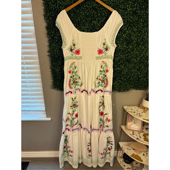 Anthropologie White Floral Embroidered Off-the-Shoulder Maxi Dress - Picture 5 of 6